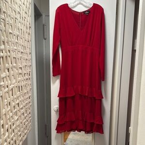 Lulu's Red Ruffled Tiered Gown V-Neck Long Sleeve